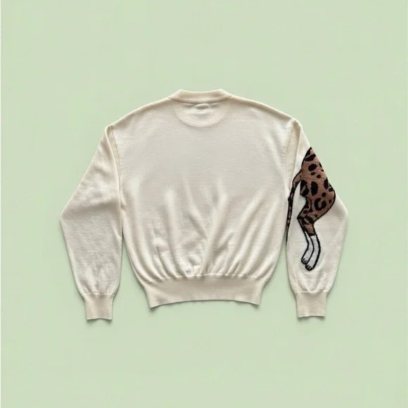 Moschino Boutique Cream Sweater with Leopard Design Size 6 - Picture 3 of 4